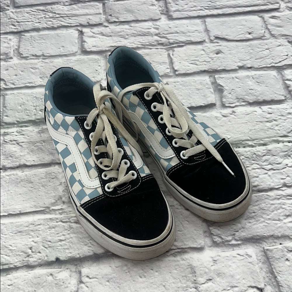 Womans 7.5 Vans Black White Blue Checkerboard Athletic Shoes Classic Style